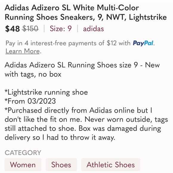 Adidas Adizero SL White Multi-Color Running Shoes Sneakers, 9, NWT, Lightstrike - Picture 9 of 9